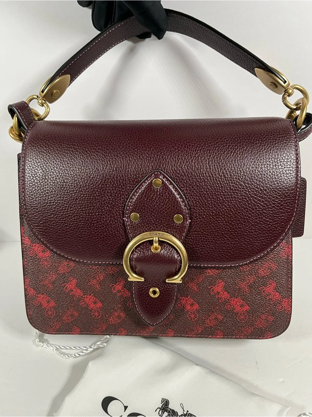 New Coach Beat Shoulder Bag With Horse And Carriage Print Oxblood Cranberry $550